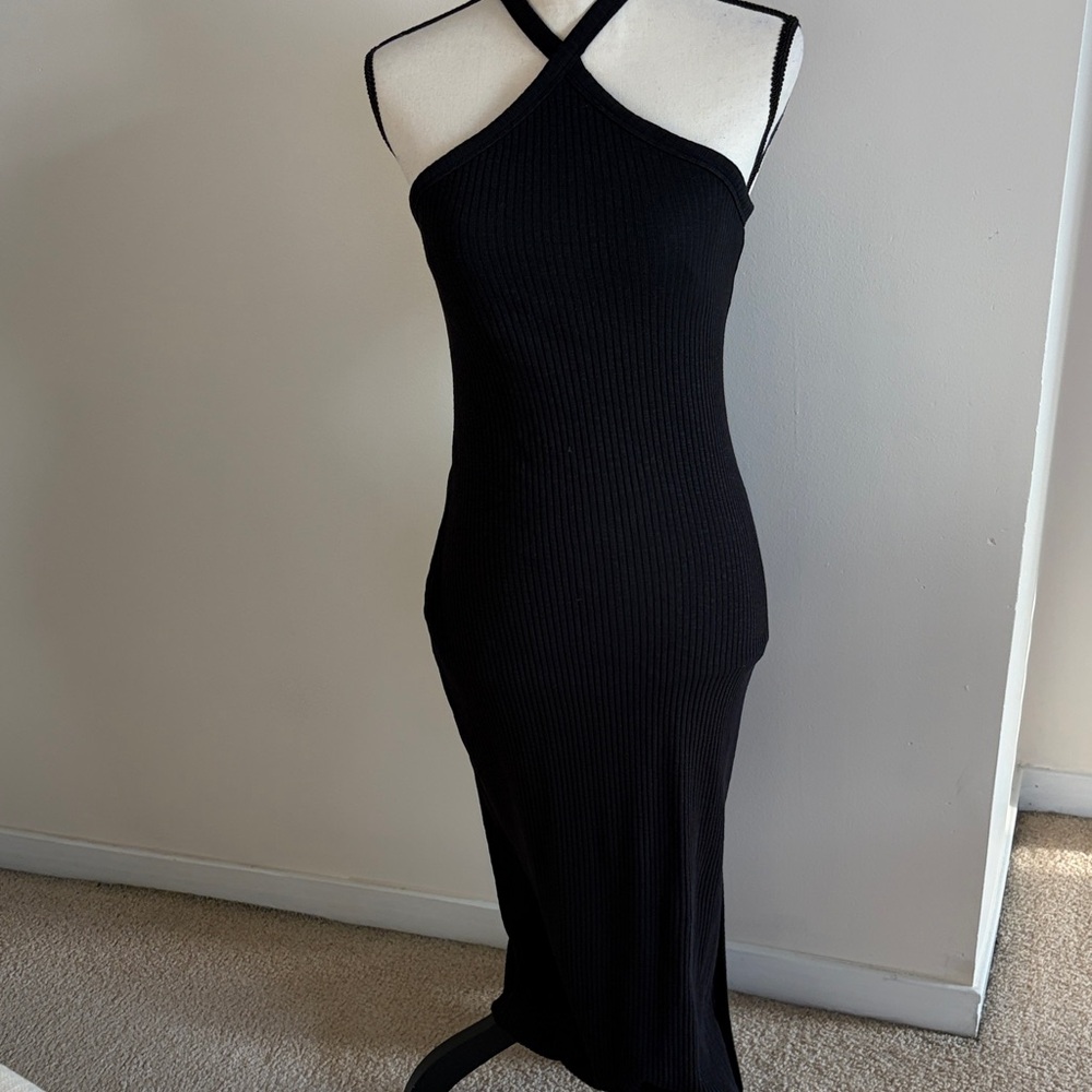 Old Navy Black One-Shoulder Ribbed Maxi Dress